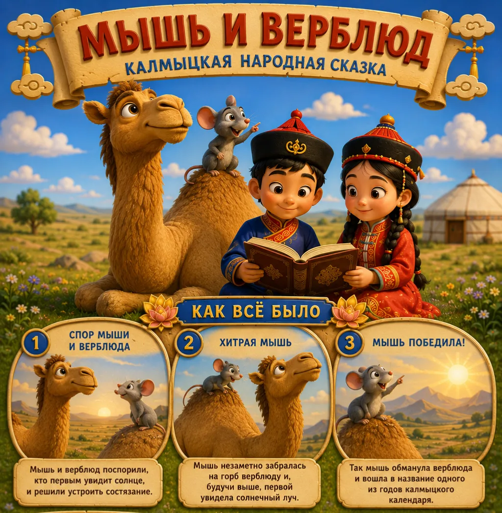 📖Друзья, сегодня мы познакомимся с народной сказкой «Мышь и Верблюд»🐁🐫

Это история, которую расс
