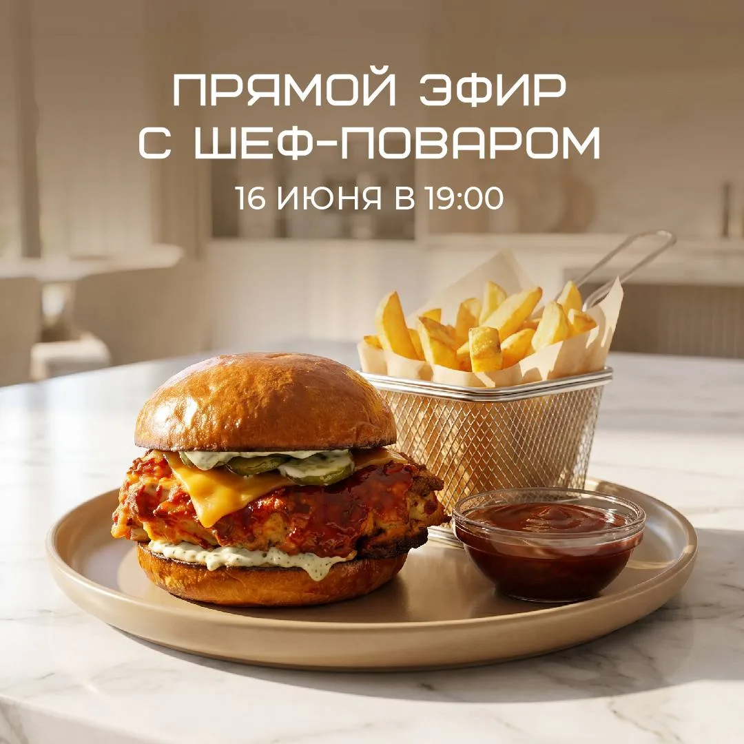Бургерный вечер с шефом в прямом эфире 🍔

Друзья, приглашаем вас 16 июня в 19:00 мск на вкусный п