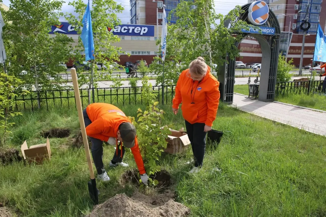 🌳 В преддверии Дня России сотрудники исполнительной дирекции Якутскэнерго совместно с членами перви