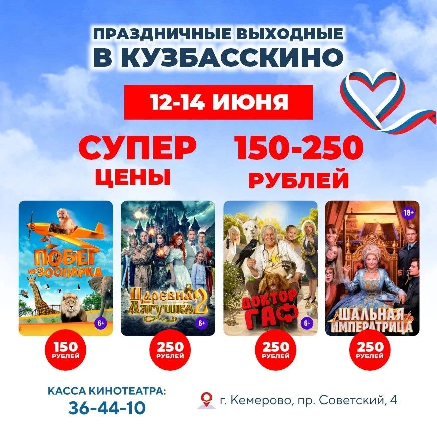 В праздничные выходные «Кузбасскино» приглашает на киносеансы по специальной цене!

В кинозале «Альт