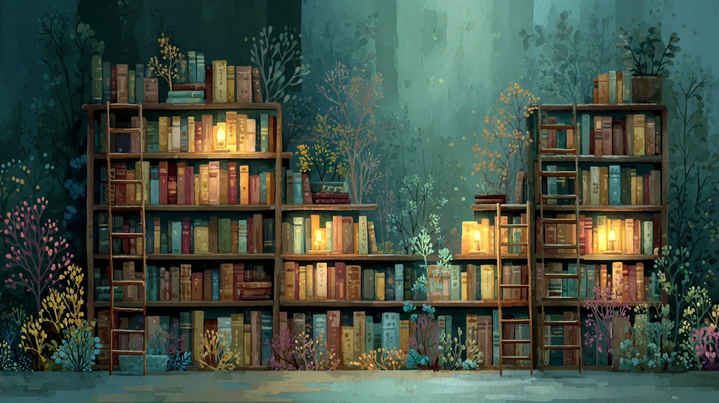 Library, watercolor illustration