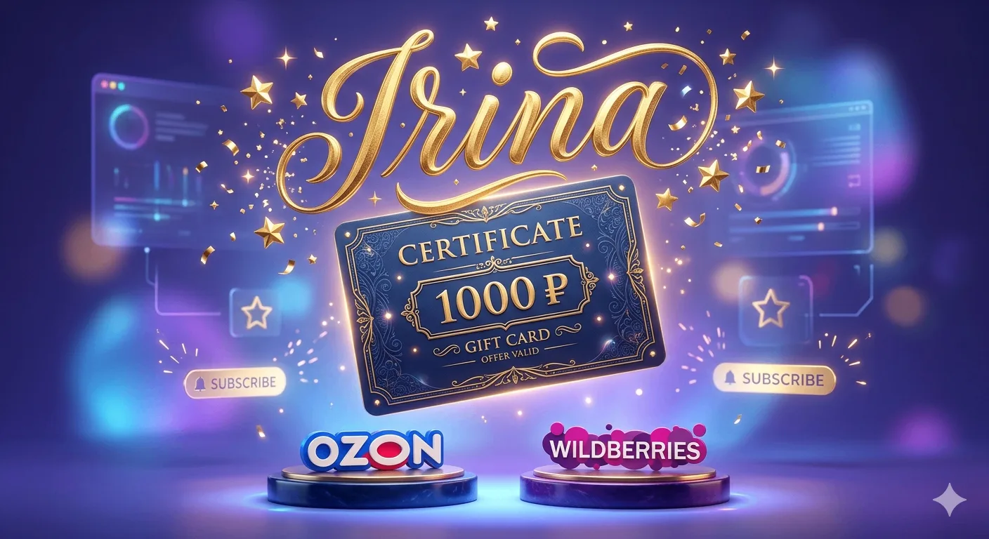 Ура! Ирина, вы победили! ✨
Ваш приз — сертификат на 1000 ₽ (Ozon/WB). Тратьте с удовольствием!
Чтобы