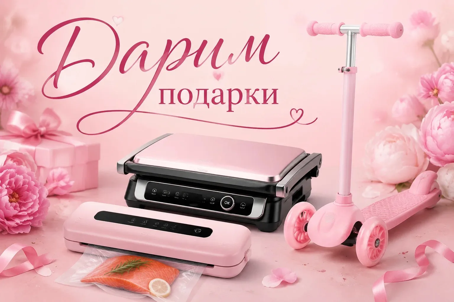 Троим из вас мы подарим подарки. 
1-е место - Гриль электрический. 
2-е место - Вакууматор 
3-е мест