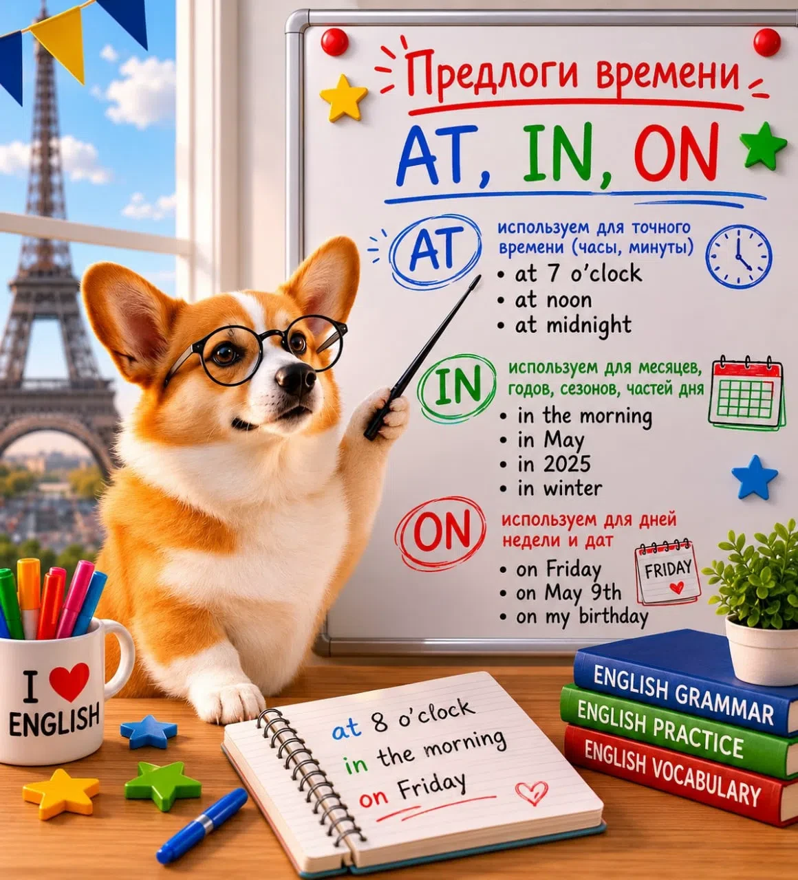 🧠 ГРАММАТИКА, КОТОРУЮ ВЫ ЛЮБИТЕ НЕНАВИДЕТЬ (и зря)

Предлоги времени. At, in, on.
Скажите честно: в