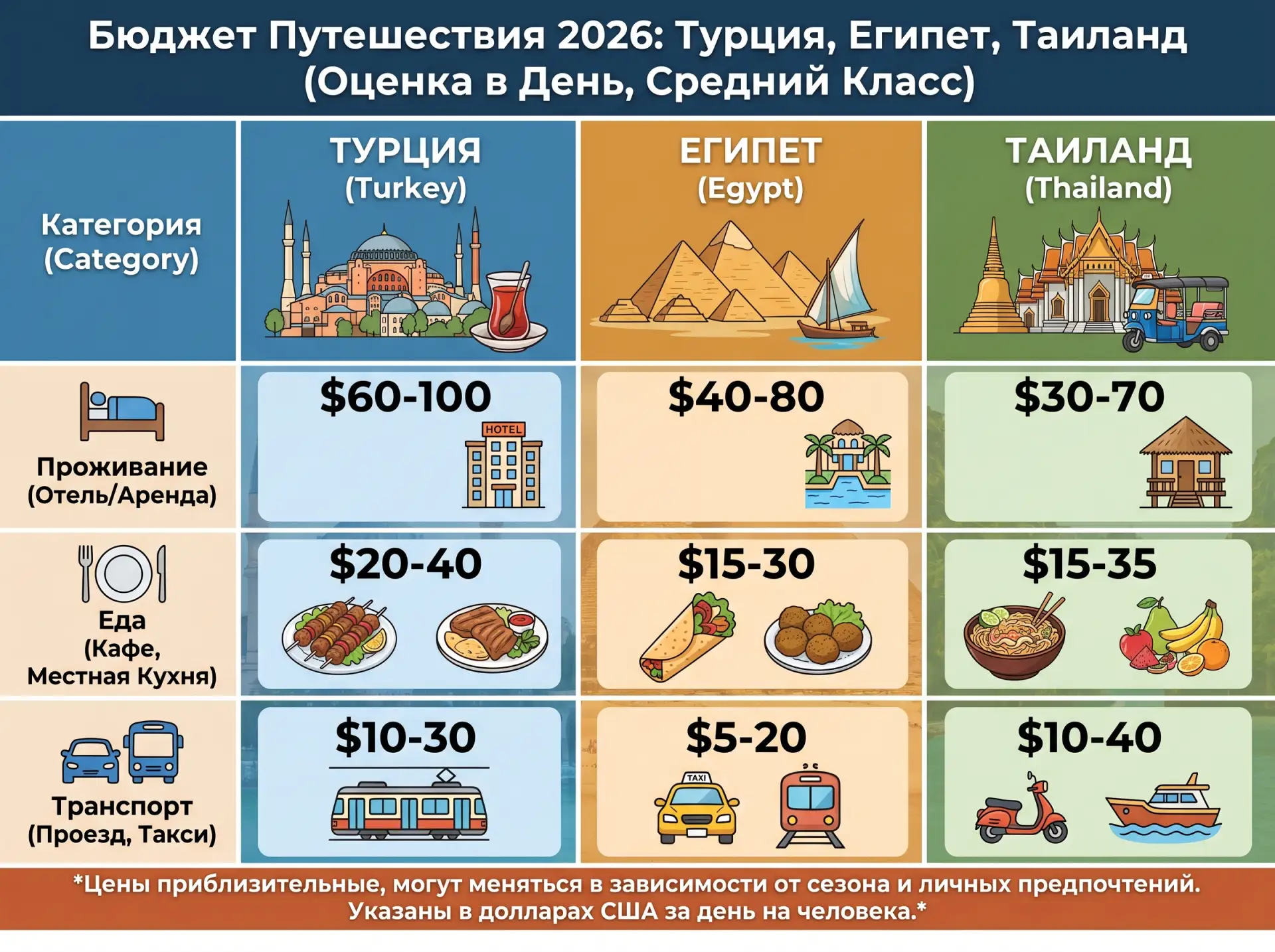 🌴 Бюджет путешествия в 2026: сколько стоит поездка в Турцию, Египет, Таиланд? 🇹🇷🇪🇬🇹🇭  

Мечта