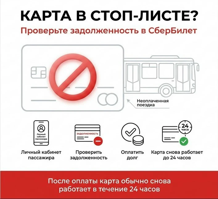Что делать, если карта попала в транспортный стоп-лист? 

МУП «Автохозяйство» информирует:
Чаще всег