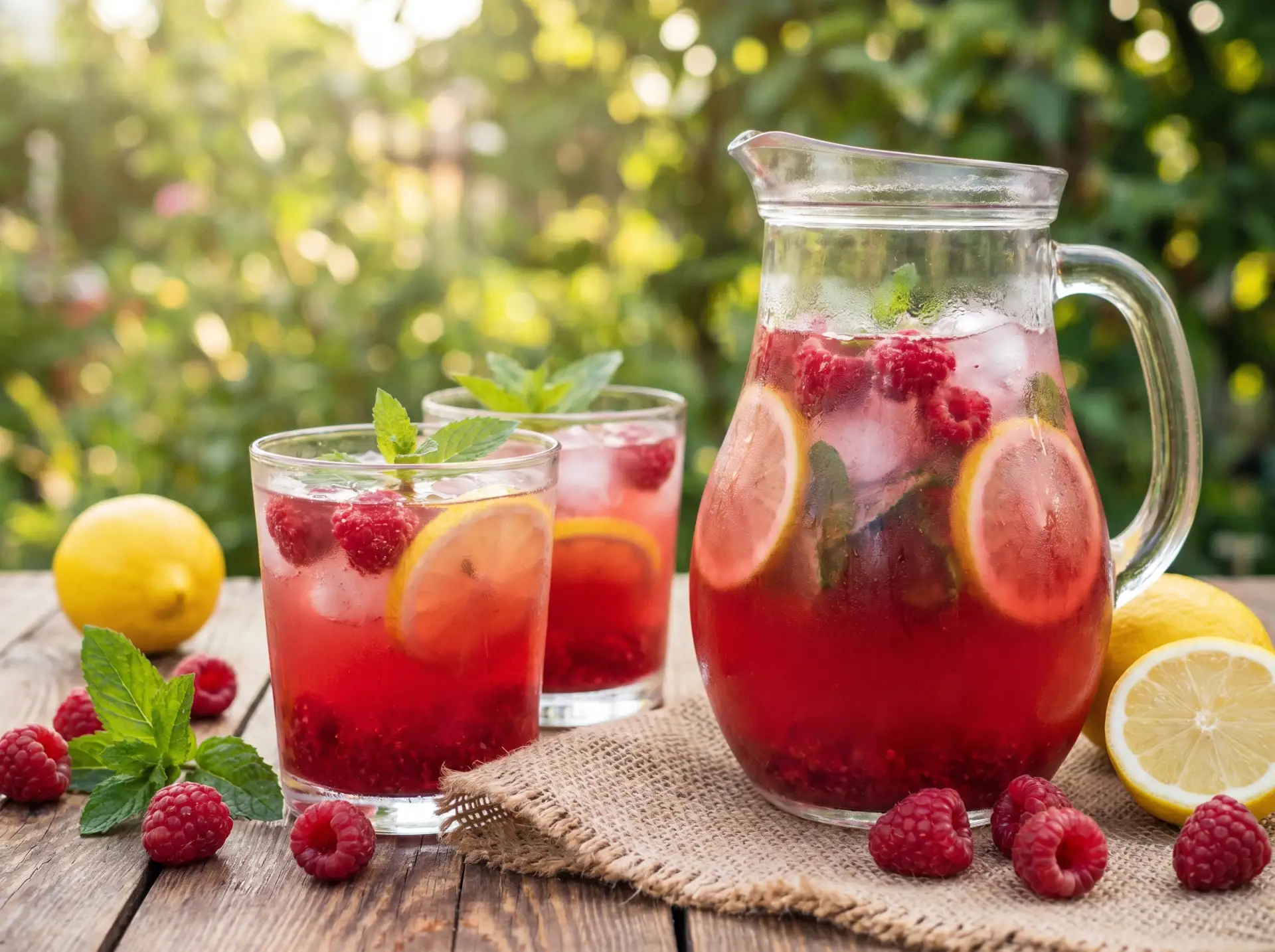 Малиновый лимонад 🍓🍋

Ингредиенты:

- Малина — 200–250 г 🍓
- Лимон (сок) — 1 шт. + ½ шт. для укра