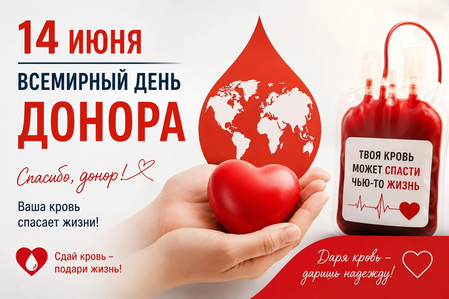 💉 14 июня — Всемирный день донора крови 🩸

🌍 Этот день призван напомнить миру о важности безопасн