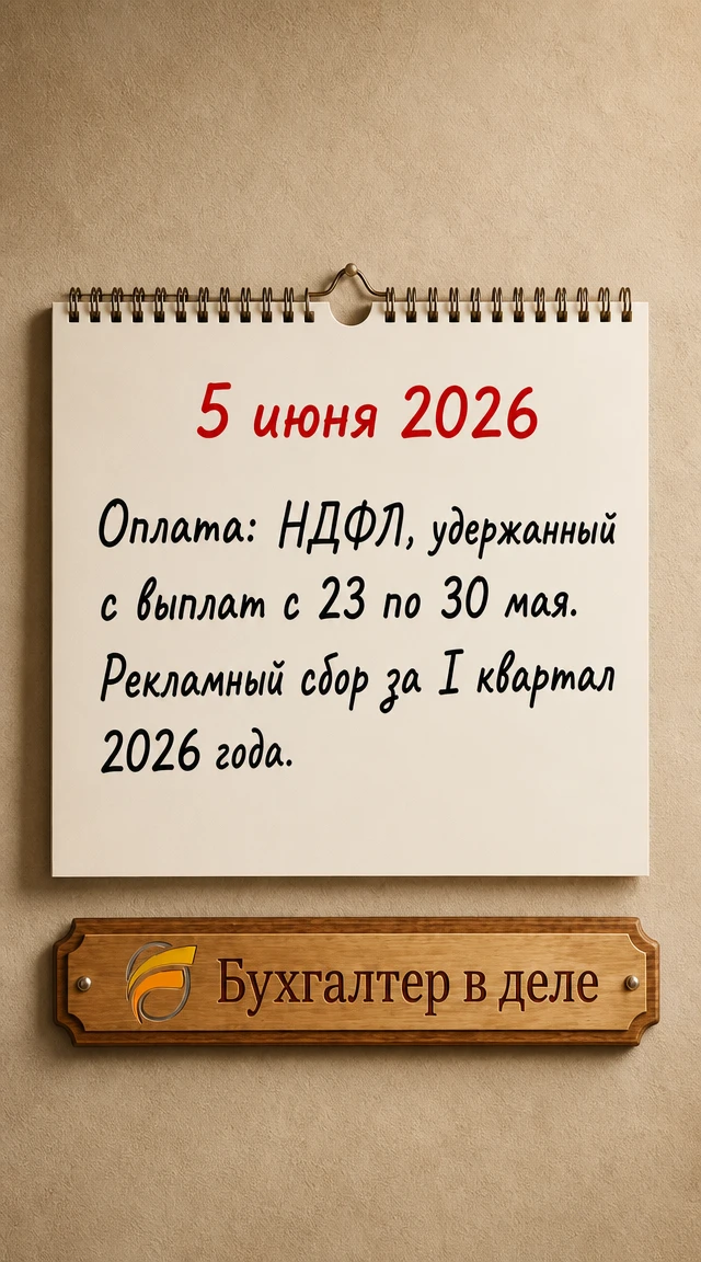 📆Календарь бухгалтера в 5 ИЮНЯ 2026 года

Оплата: НДФЛ, удержанный с выплат с 23 по 30 мая.
Рекламн
