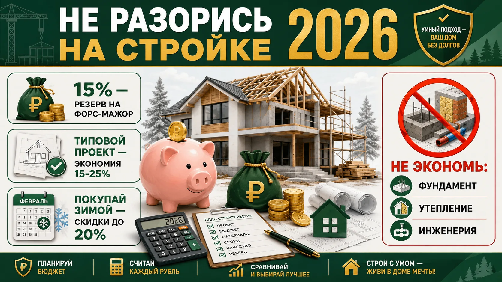 КАК НЕ РАЗОРИТЬСЯ НА СТРОЙКЕ В 2026 ГОДУ
Стройка в 2026 году — дорогое удовольствие. Материалы дорож