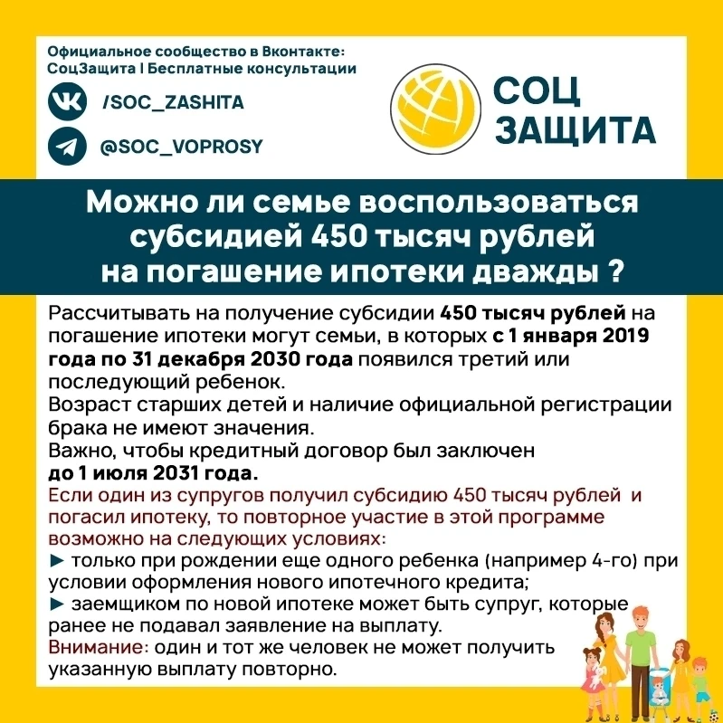 Повторная выплата 450 000 рублей на погашение ипотеки: что нужно знать многодетным семьям