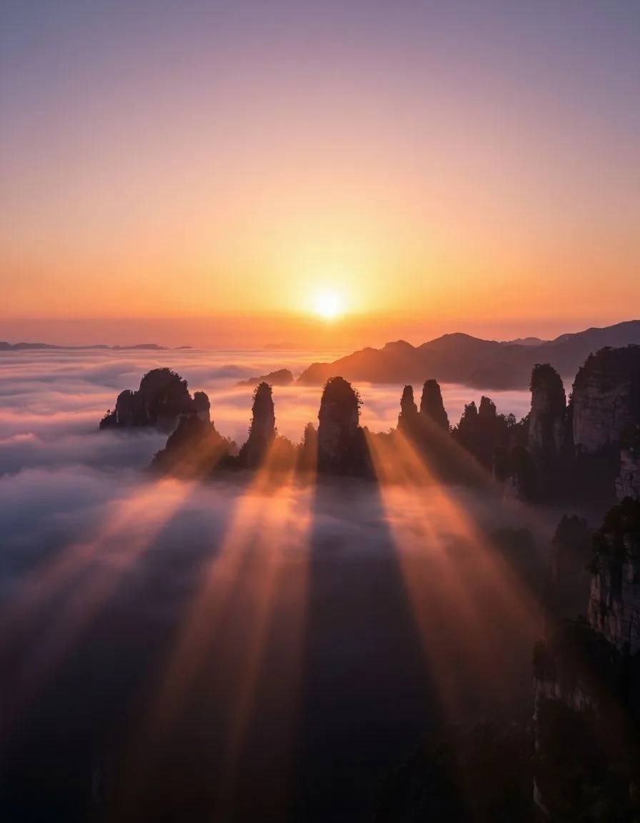 Hyper-realistic photography, the most beautiful sunrise on planet Earth. Location: dramatic high-alt