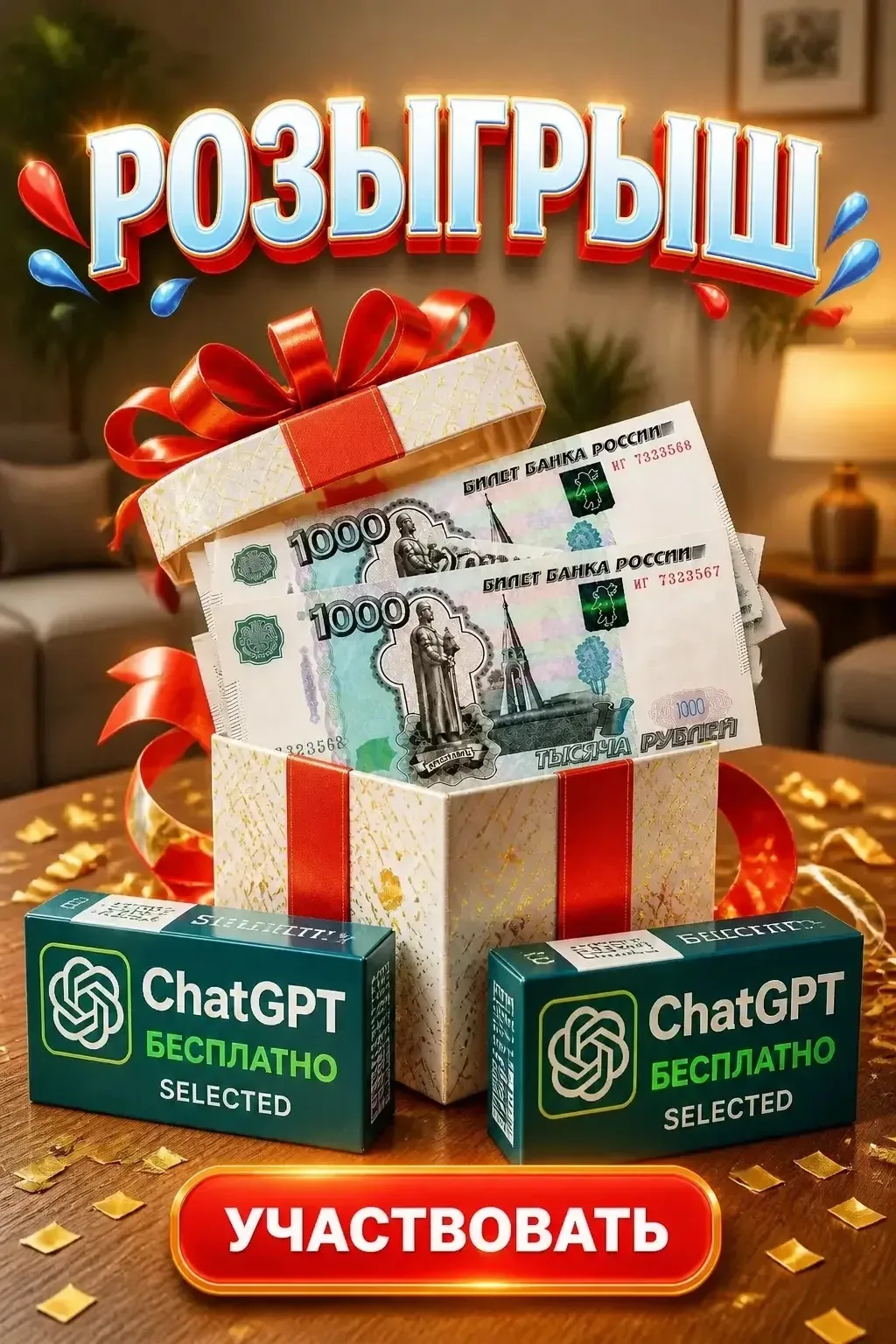 🐎 СКАЧКИ

🥹ДЕНЬГИ ВСЕМ 🤑

🥸Решили подарить вам шанс выиграть деньги или ChatGPT ,желаем тебе хор