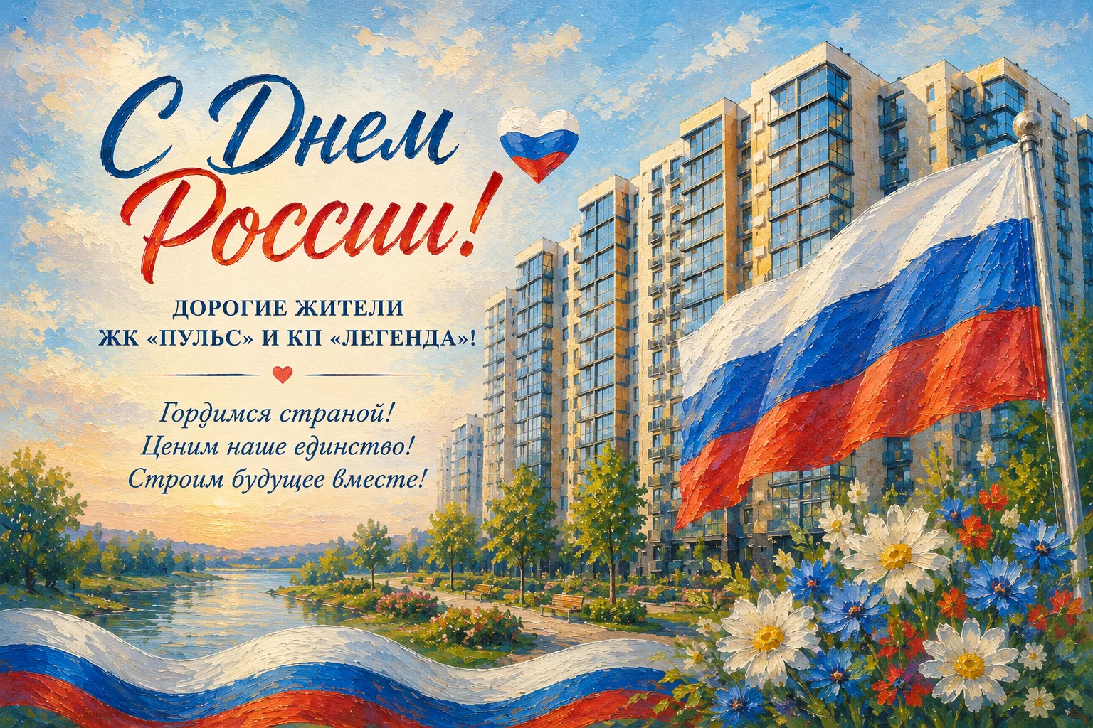 С Днем России, дорогие жители ЖК "Пульс" и КП "Легенда"!

Сегодня мы отмечаем один из самых важных п