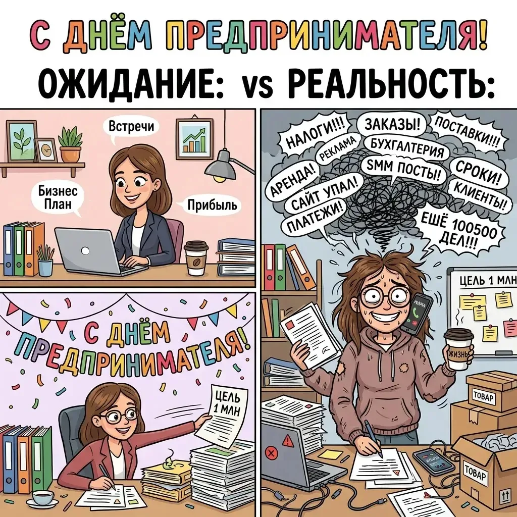 С ДНЕМ ПРЕДПРИНИМАТЕЛЯ!

Пусть ваши ожидания совпадают с реальностью 😁🥳

P.S. Просто очень смешная