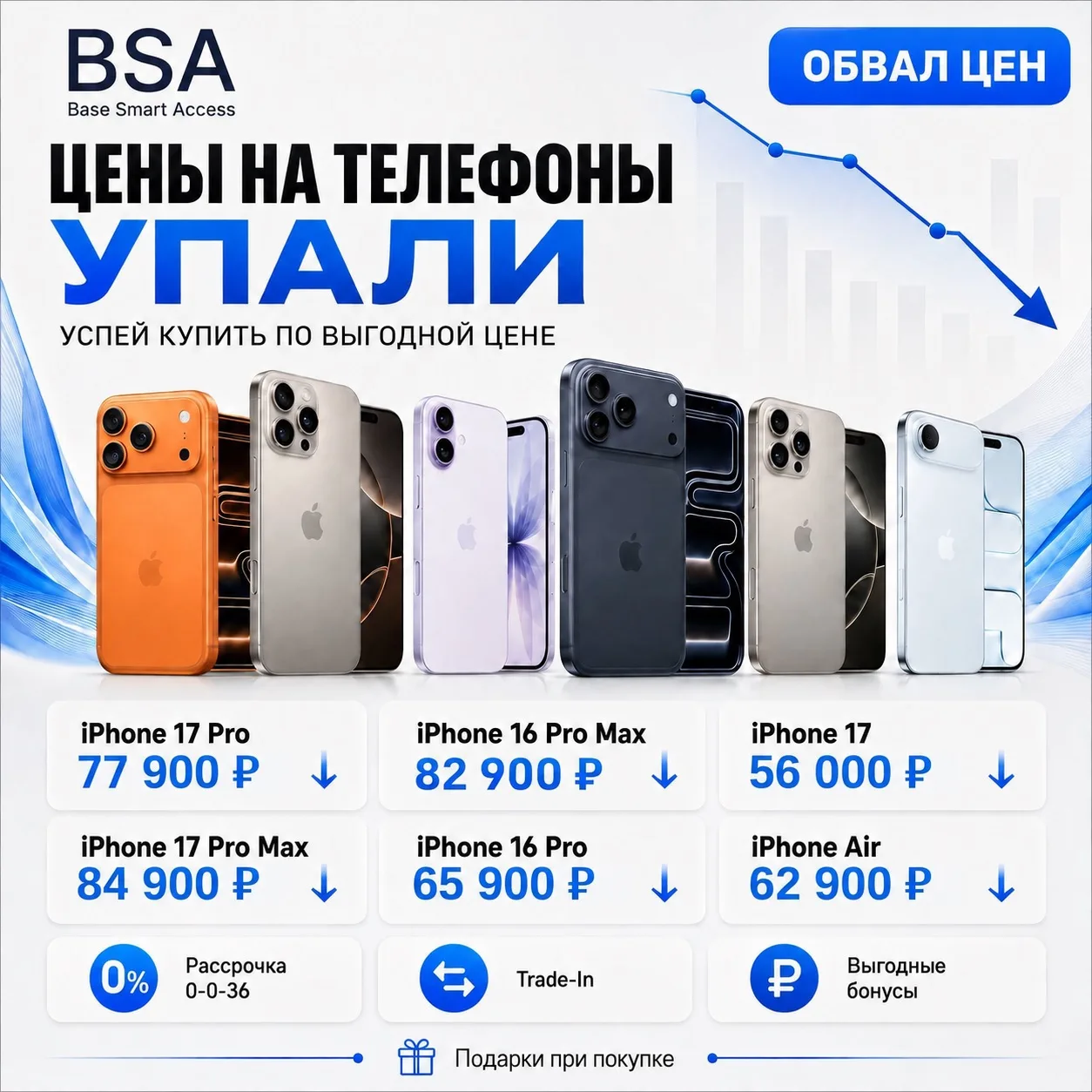 🔥ОБВАЛ ЦЕН НА iPhone в BSA!
Цены просели — кто успел, тот забрал. Потом не надо писать «а есть ещё 