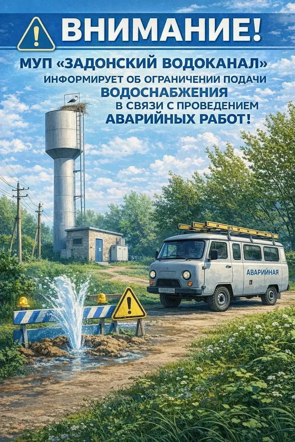23 апреля , связи с необходимостью проведения аварийных ремонтных работ МУП «Задонский водоканал», о