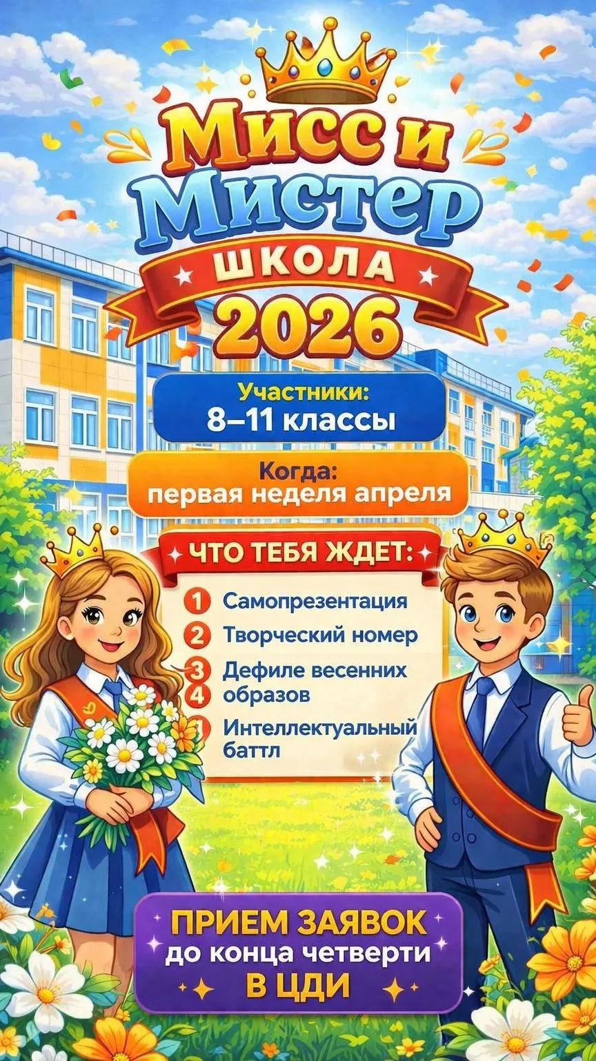МИСТЕР И МИСС ШКОЛА — 2026 🌸✨

Этой весной лед растает не только на улицах, но и на нашем подиуме! 