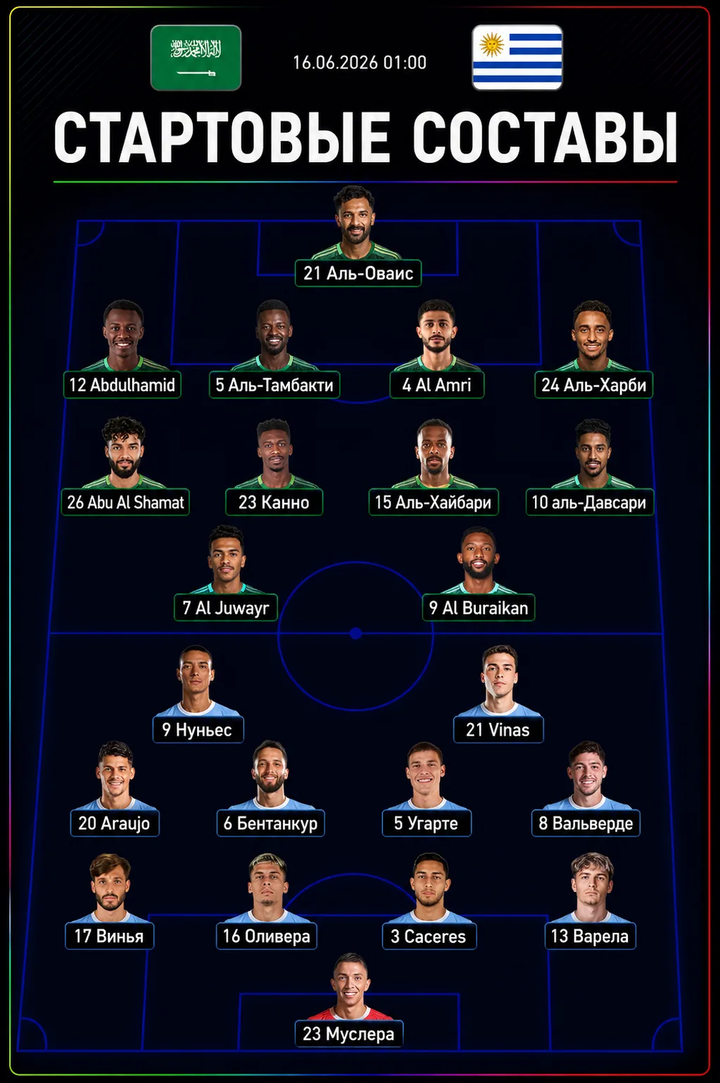 🇸🇦 Саудовская Аравия – Уругвай 🇺🇾

Стартовые составы команд! 🔥

@ifootball