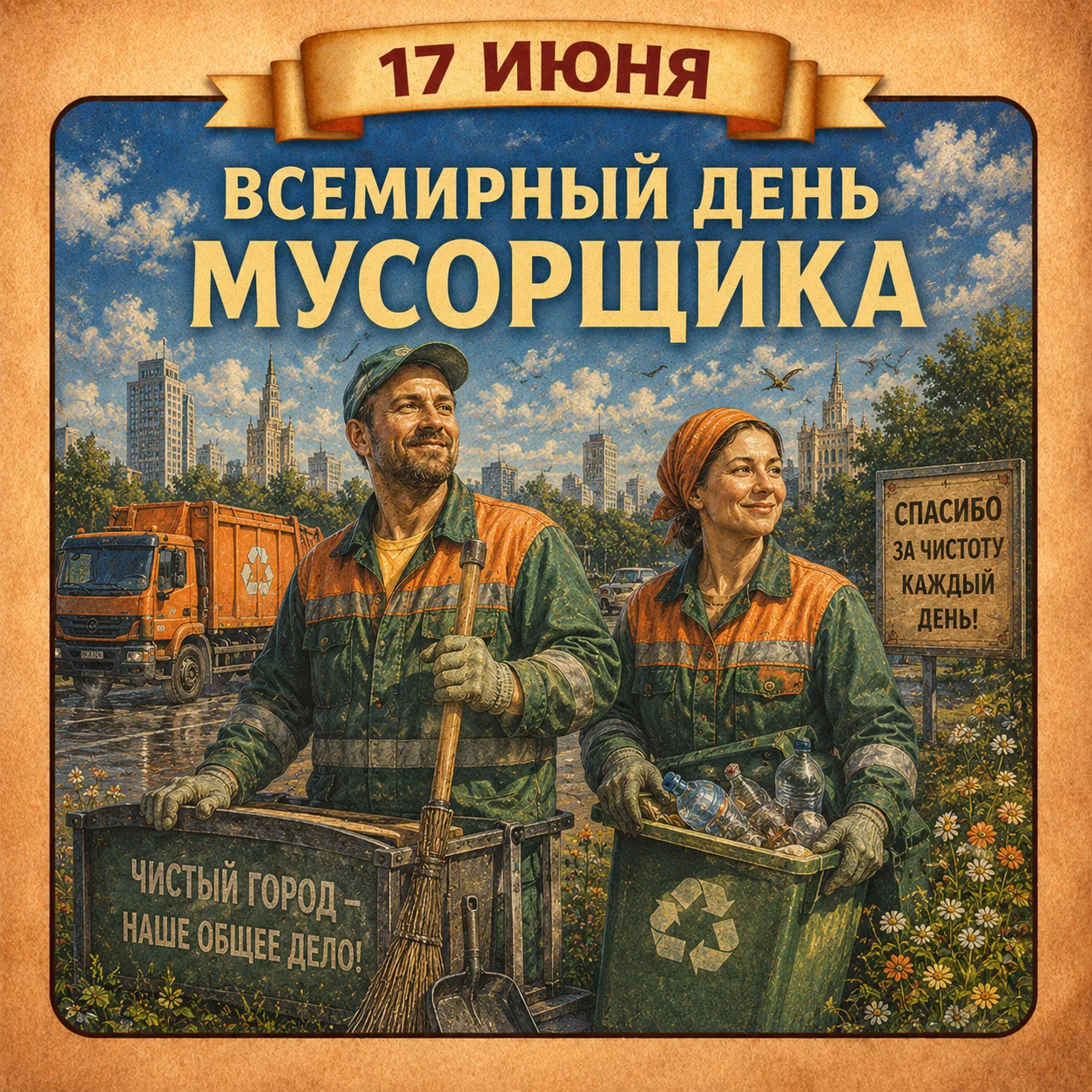 🗓17 июня - День мусорщика

Международный праздник, посвящённый работникам сферы сбора и утилизации 