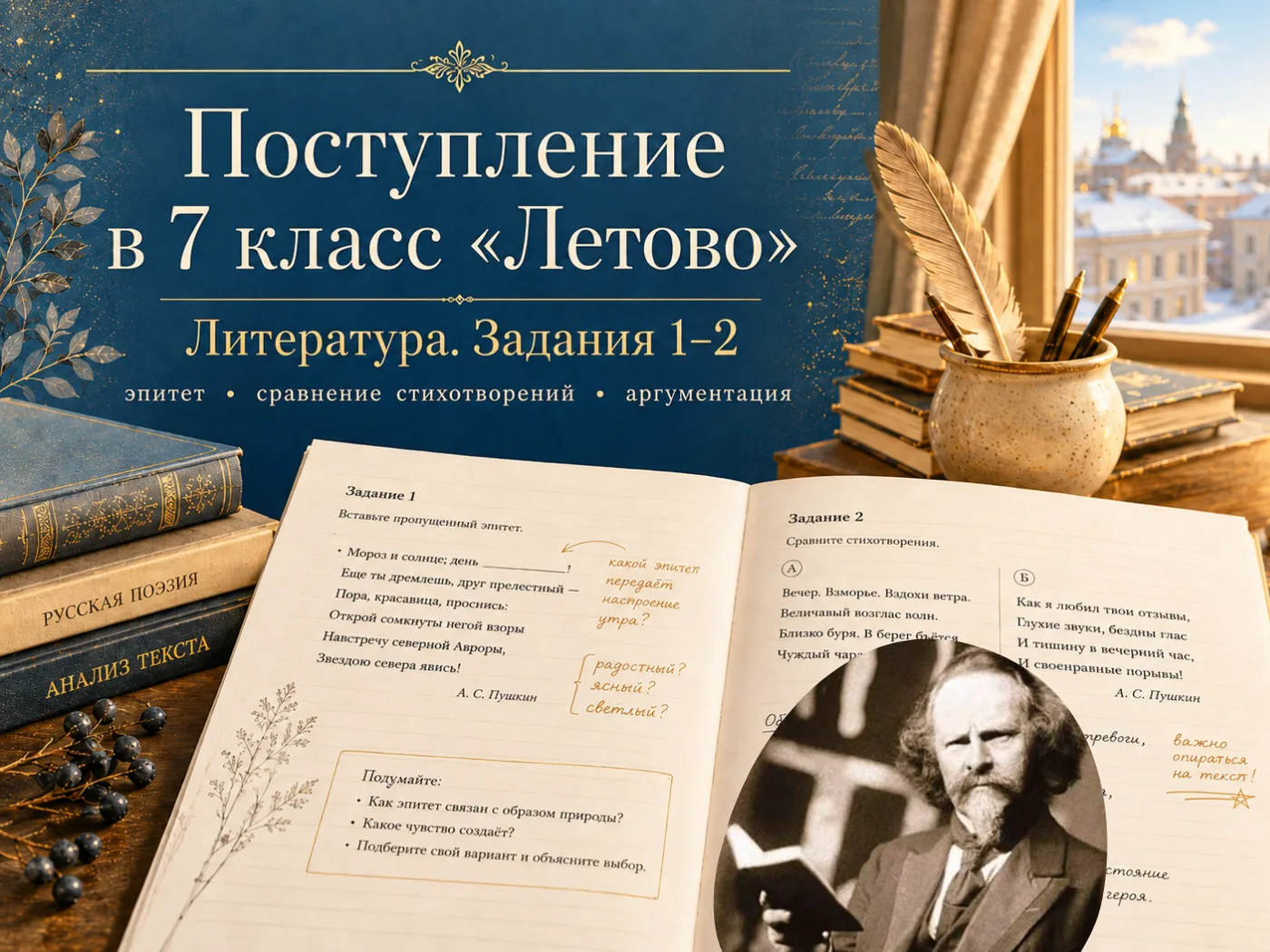 Пропуск в «Летово»
Экзамен по литературе в 7 класс

Он проверяет не объем прочитанного и не знание б