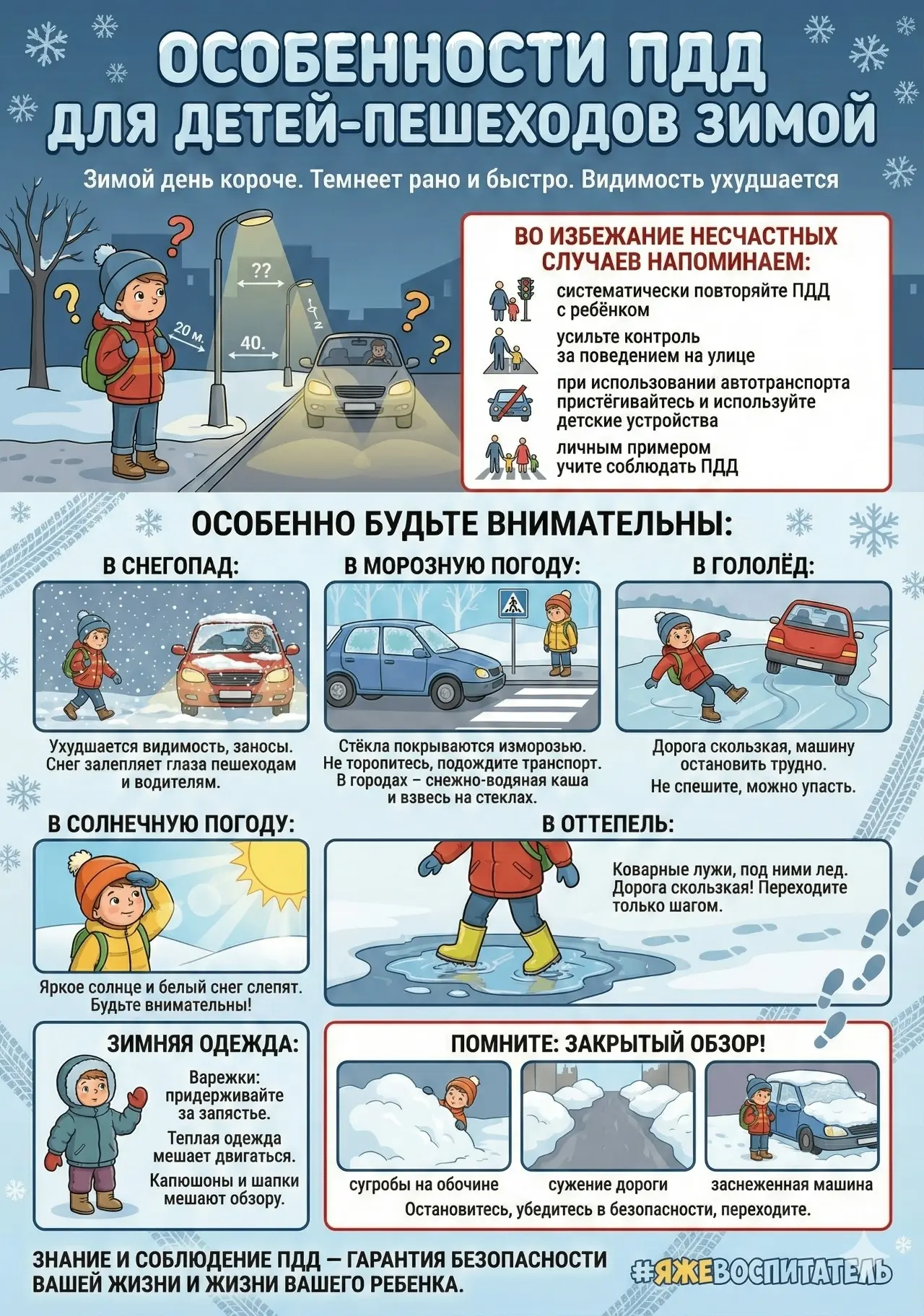 Готовы к зимним прогулкам? Проверьте знания ПДД вместе с ребёнком! 📋👨👩👧👦🔔 
А чтобы всегда быть