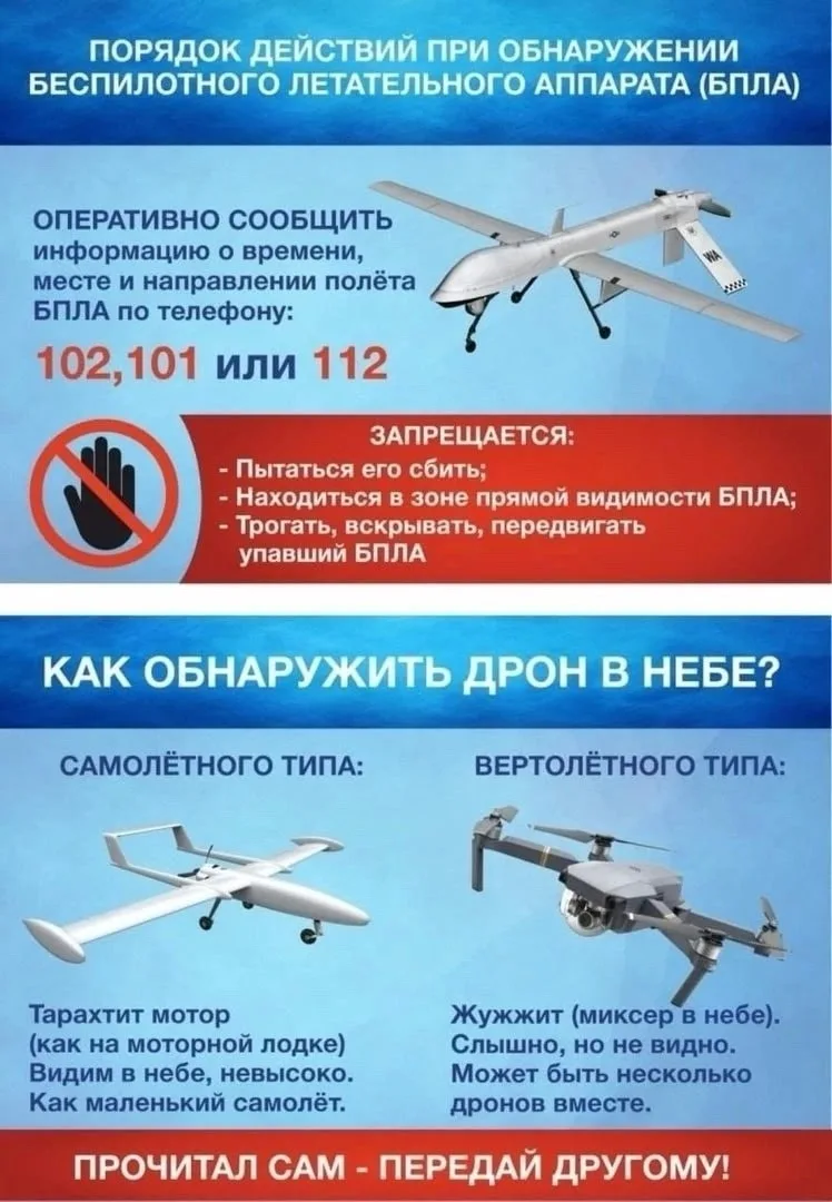 👆‼️Порядок действий при обнаружении беспилотного летательного аппарата (БПЛА)