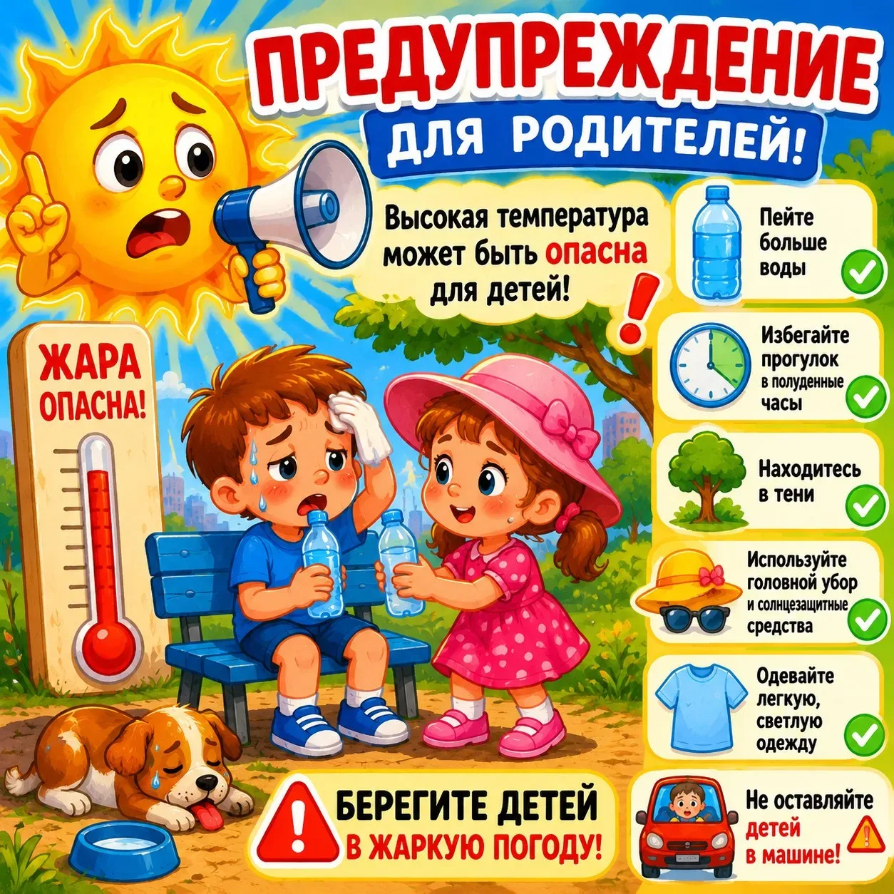 ☀️ Уважаемые родители! В регионе ожидается сильная жара
В ближайшие дни температура воздуха поднимет