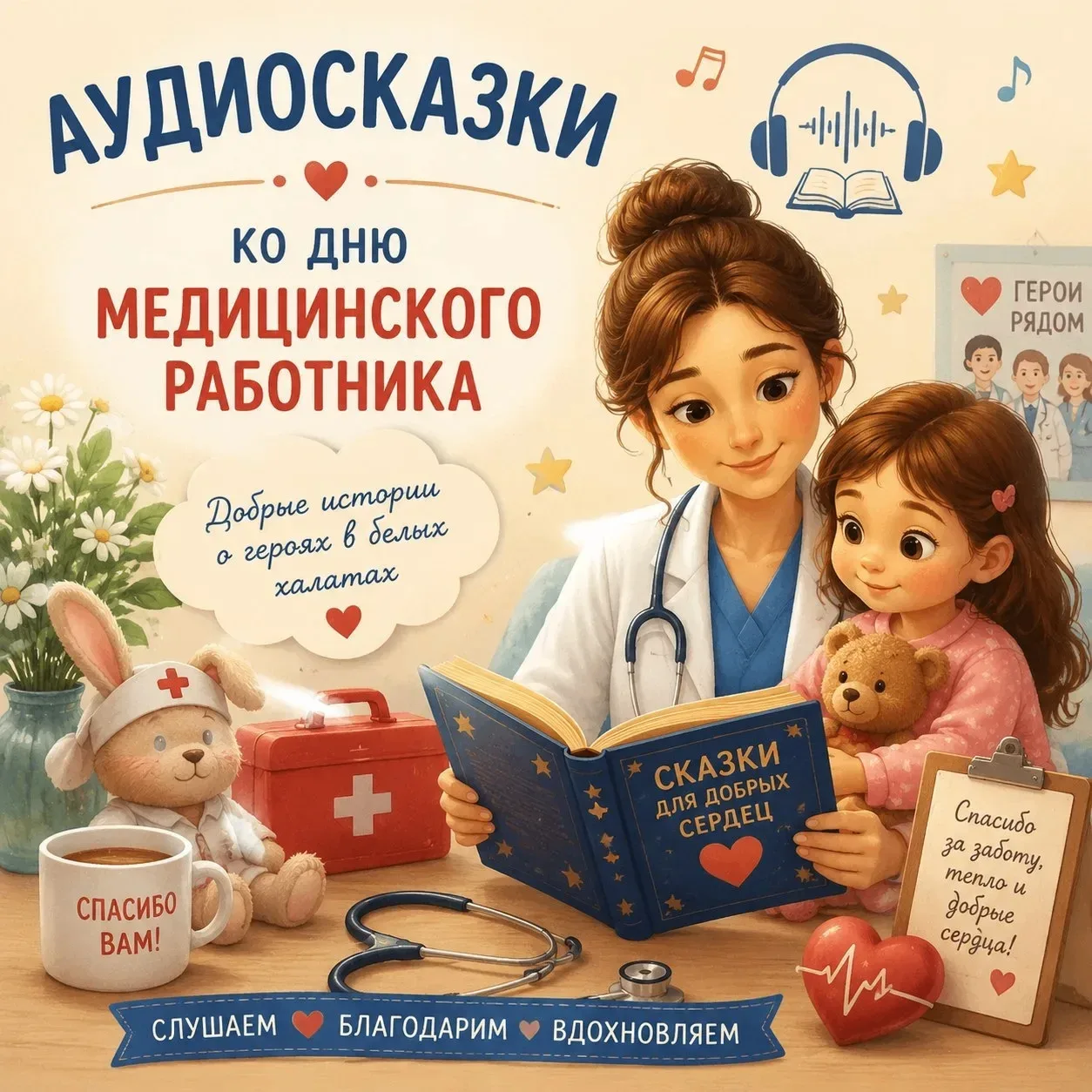 Предлагаем послушать подборку сказок о профессии врача, про День медицинского работника, про страну,