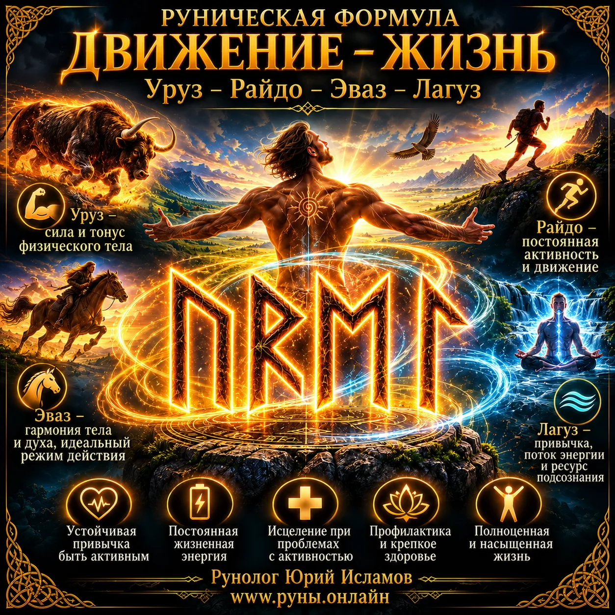 Руническая формула "ДВИЖЕНИЕ - ЖИЗНЬ" (из книги "Руническое целительство")

Универсальная оздоравлив