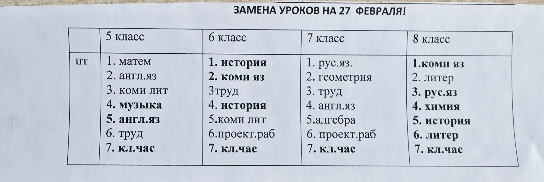 #НОВОСТИ

📆Расписание для 5-9 классов на 27 февраля (пятница):