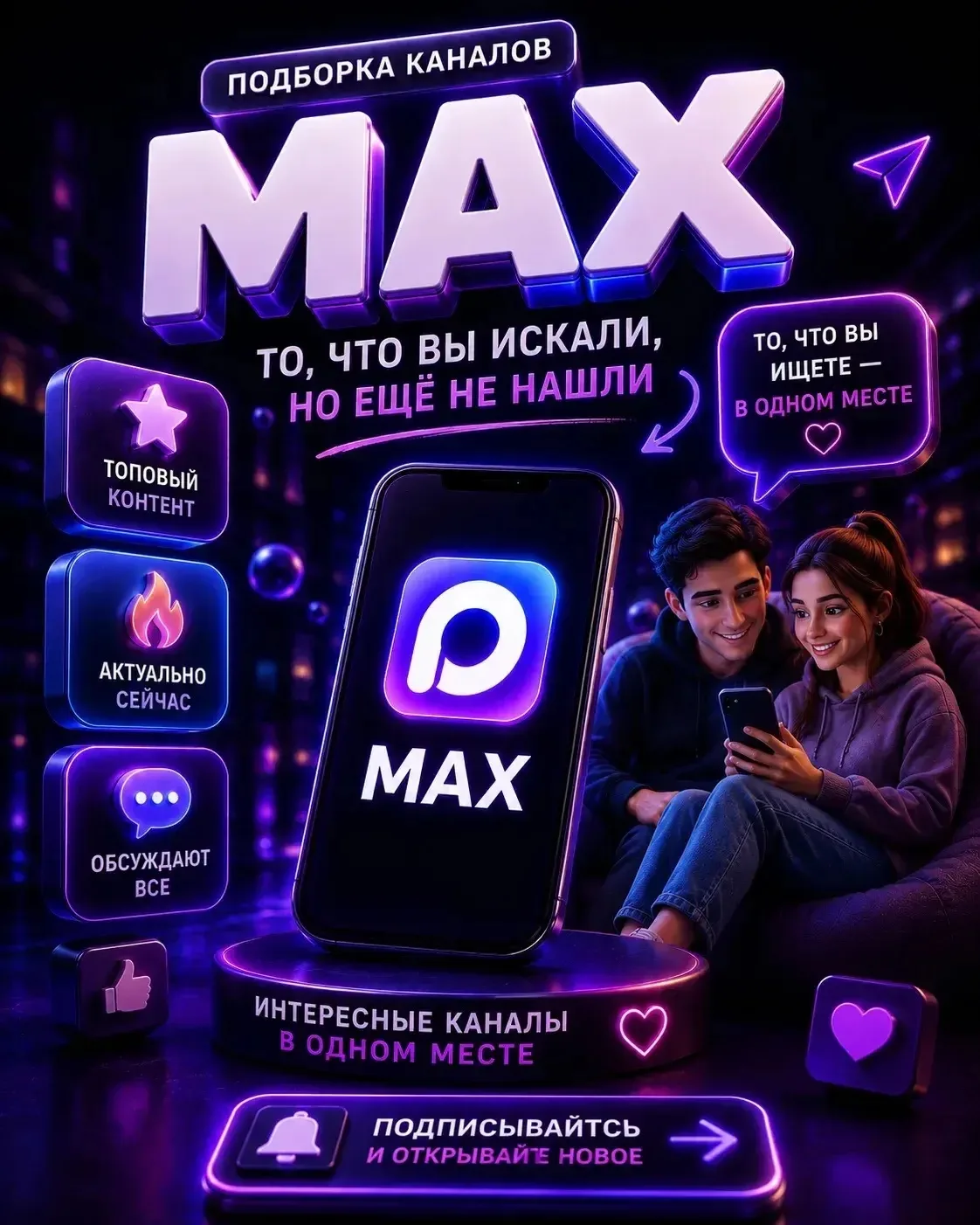 ❤️Собрали для вас лучшие каналы МАХ 

Интересное, полезное и атмосферное — в одном месте. Подписывай