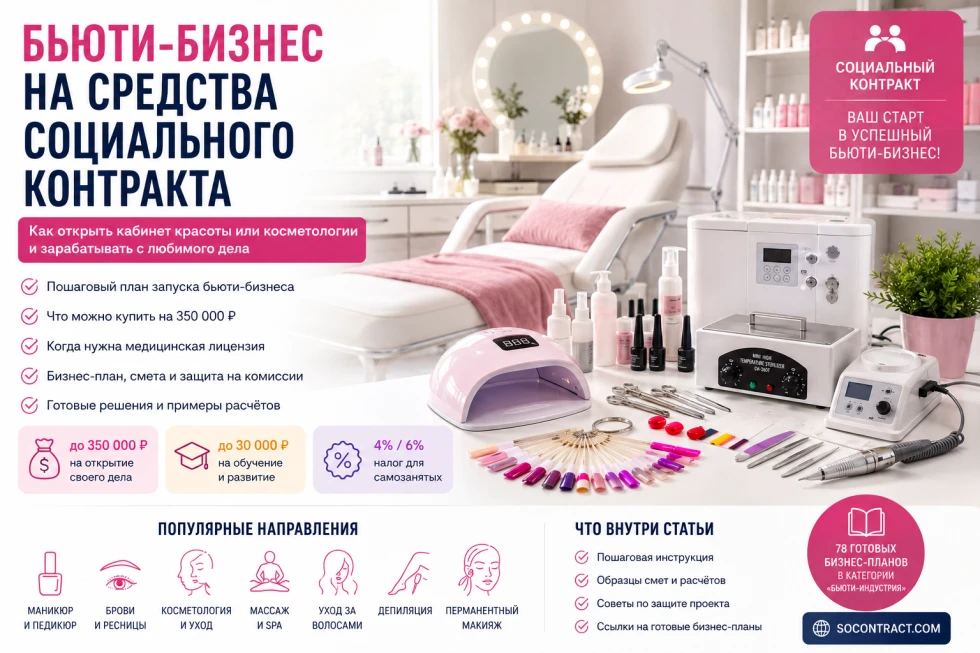 Как открыть бьюти-бизнес на средства социального контракта. 

✅ Бьюти-сфера — одно из самых популярн