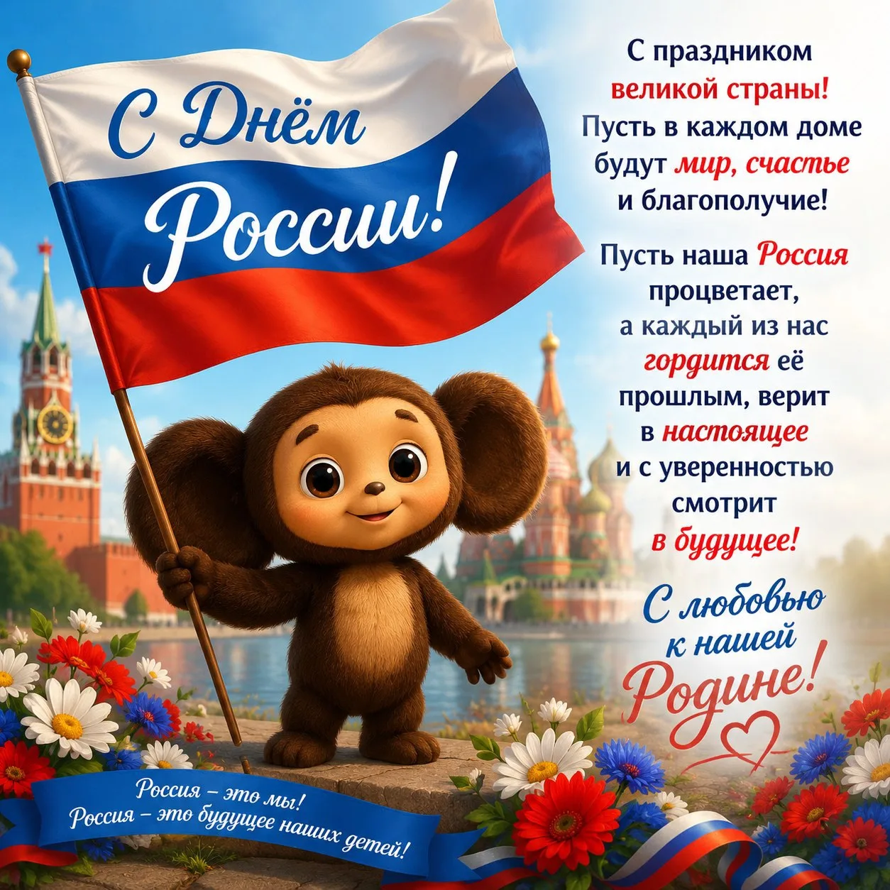 Дорогие друзья!

Поздравляем вас с Днём России! Этот день символизирует нашу единую страну, её богат