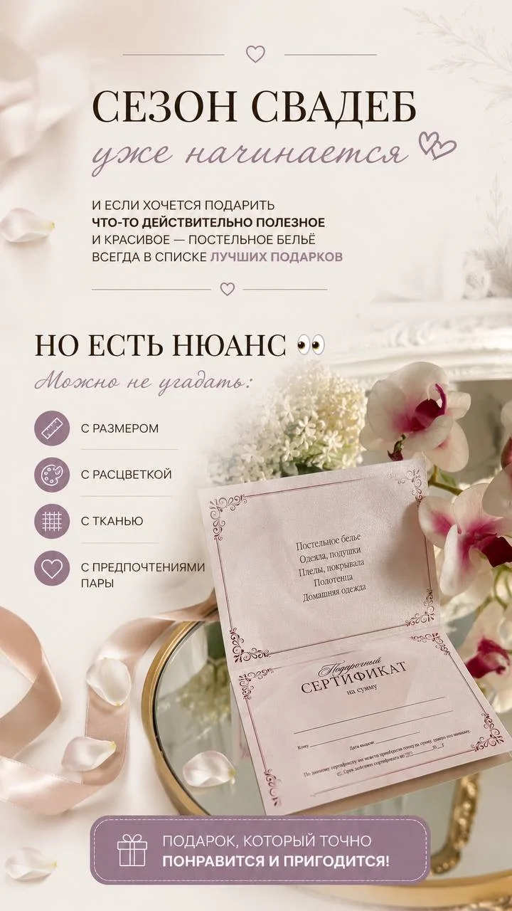 Вы всегда можете приобрести подарочный сертификат🌸
Сертификаты доступны как в бумажном так и в элек