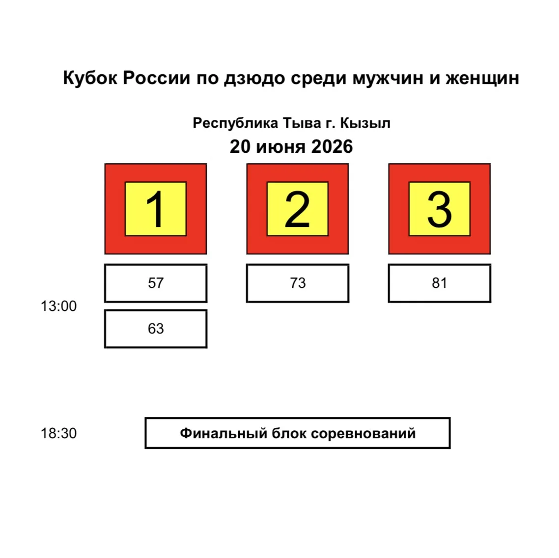 📹ОНЛАЙН-ТРАНСЛЯЦИЯ
Кубок России по дзюдо, день 2
г. Кызыл, 20.06.2026

Начало - 09:00 (МСК), финаль
