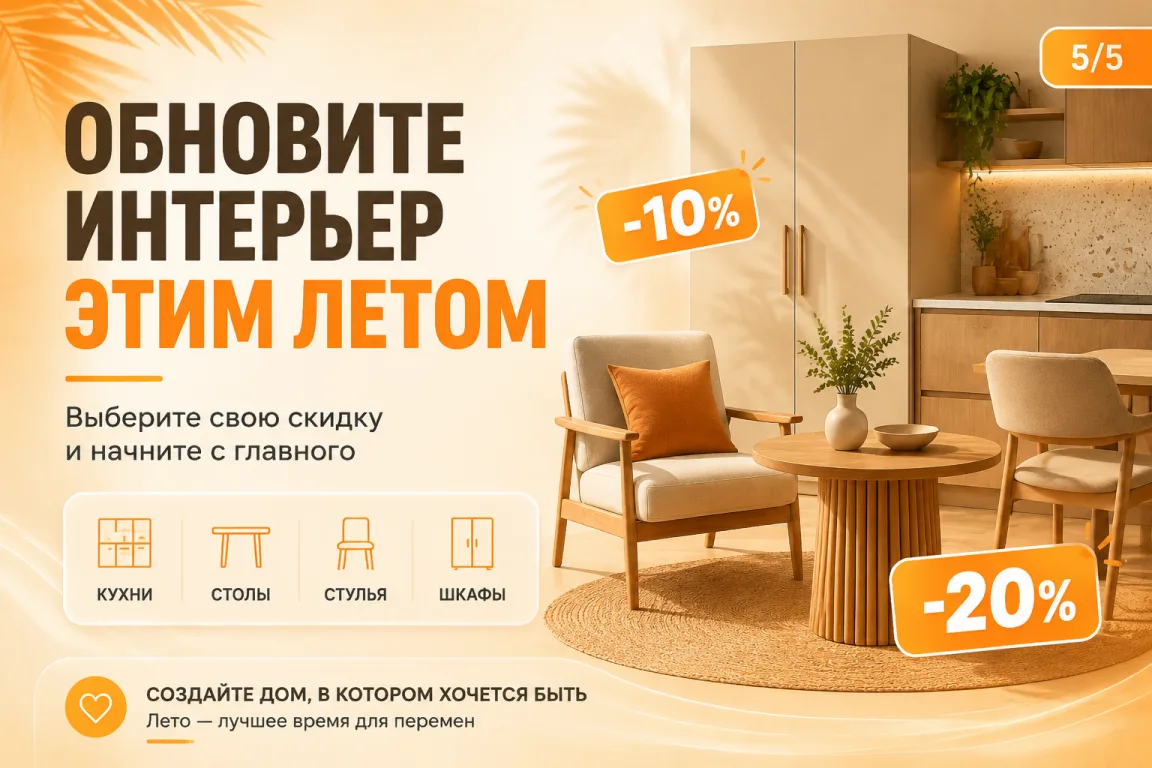 🔥 ЛЕТНИЙ СЕЗОН СКИДОК: Обновите интерьер с выгодой!

Июнь — идеальное время для перемен! 
Мечтаете 
