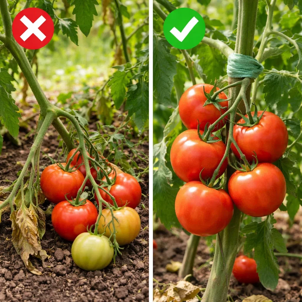 🍅 ПОЧЕМУ КИСТИ ТОМАТОВ ЛОМАЮТСЯ
Многие сорта дают тяжелые крупноплодные кисти, не выдерживая собств