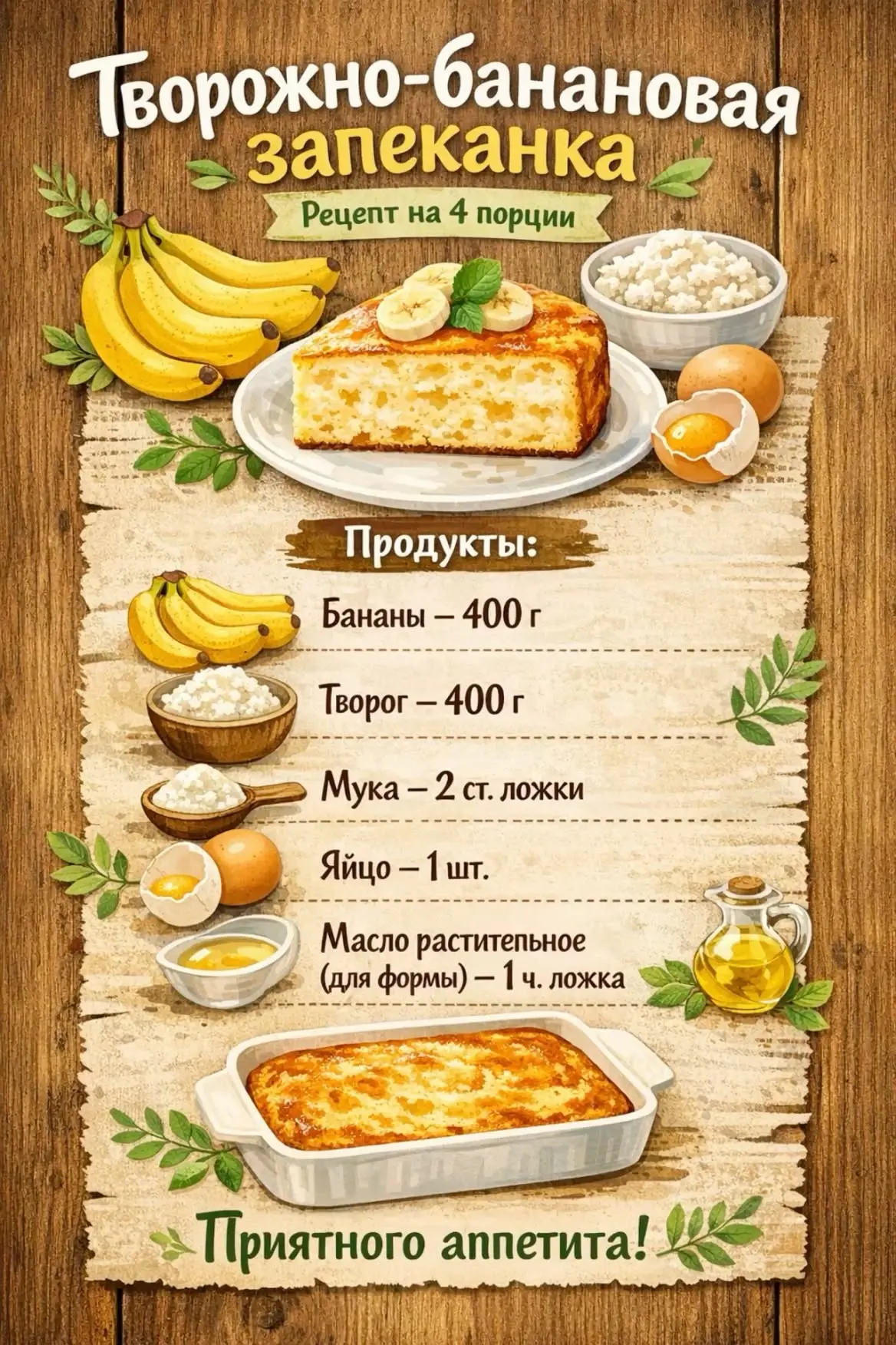 Здоровое питание может быть вкусным! 🌱

Долой скучные диеты — встречайте творожно-банановую запекан