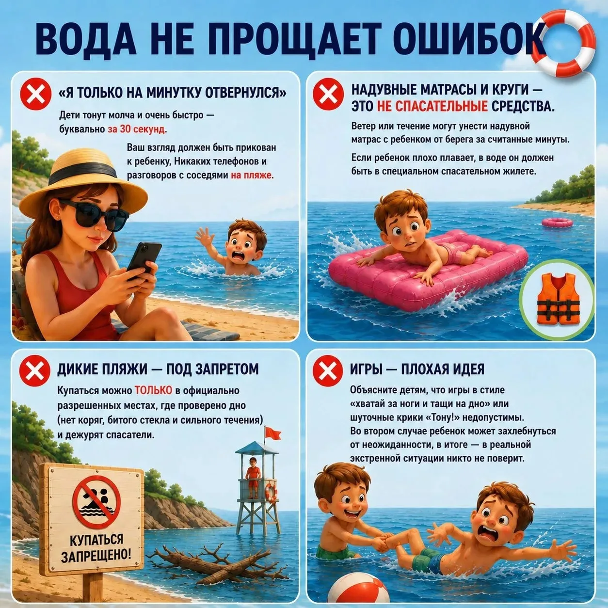 Вода не прощает ошибок — эту фразу мы слышим постоянно. 

Родители, сохраняйте этот пост и обязатель