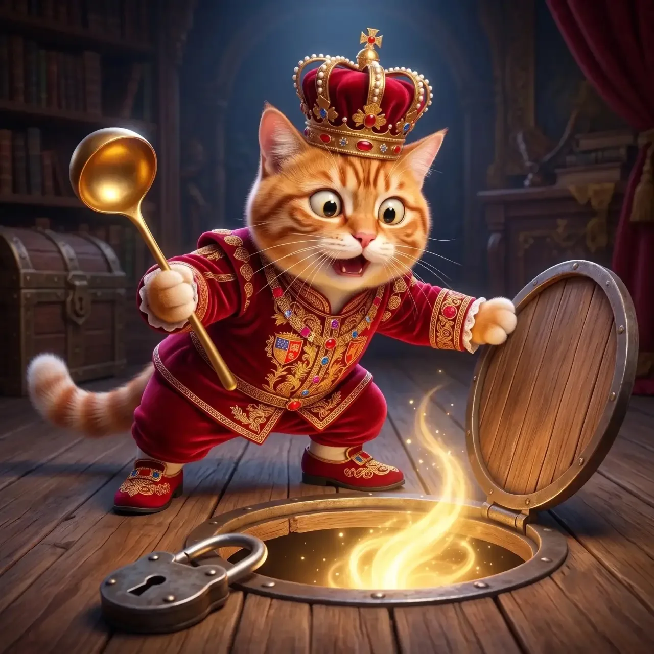 👑 КВЕСТ КОРОЛЯ КОЛБАСА!🍕
УРОВЕНЬ 8

Половник сработал как ключ! Тяжелый замок открыт, крышка откин