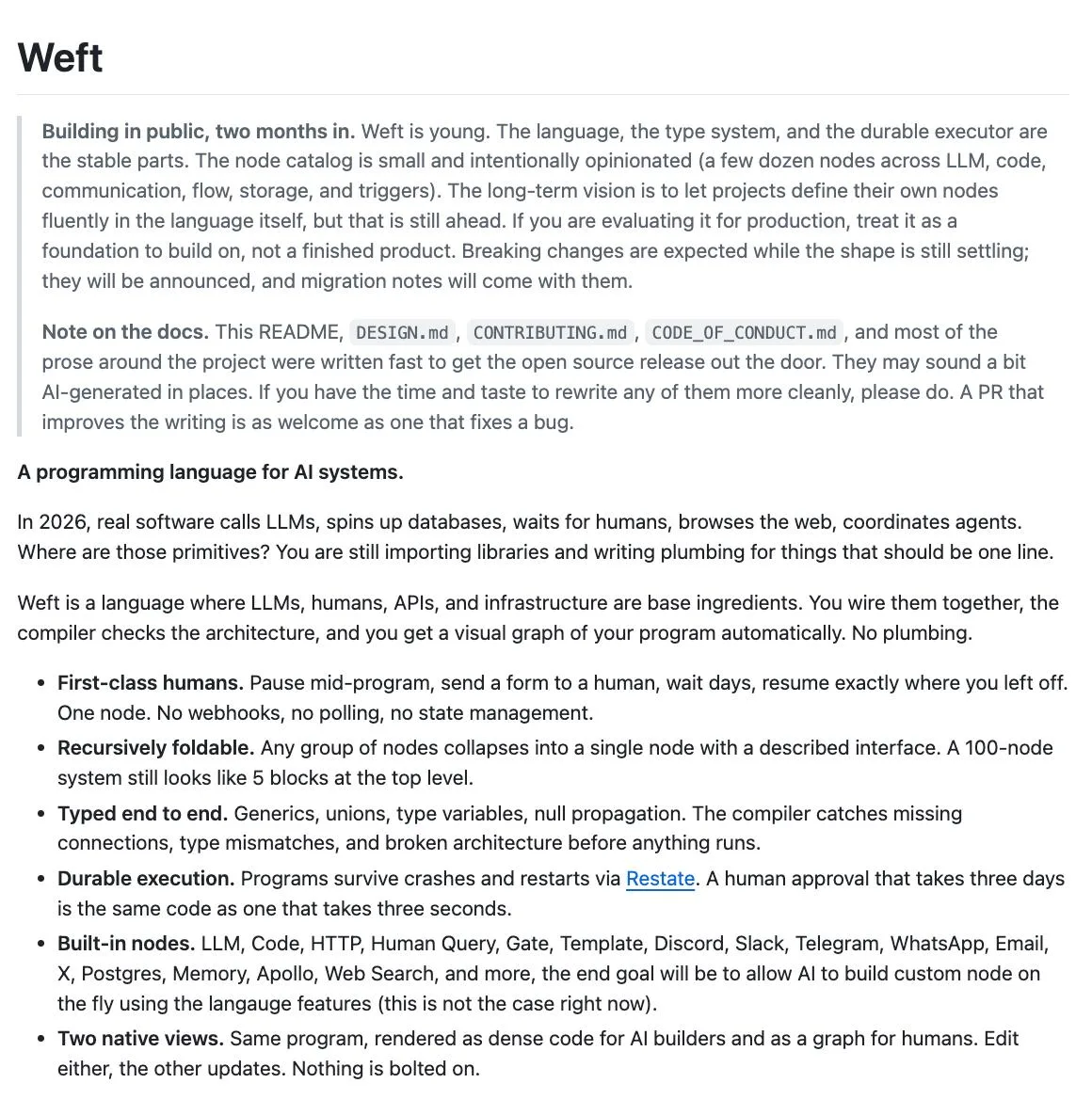 🧩 Новый язык программирования для AI-систем
Weft - это язык программирования, написанный на Rust, к