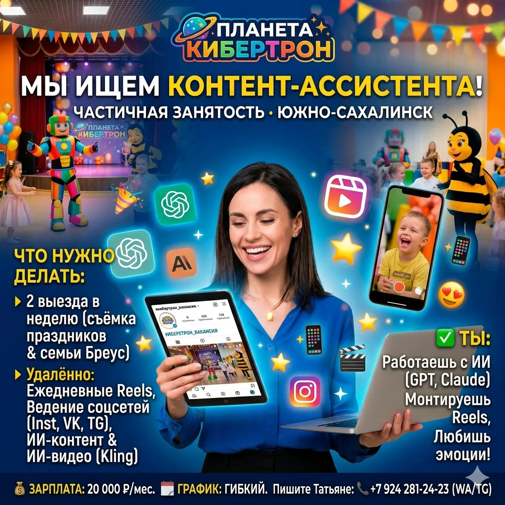 🪐 ПЛАНЕТА КИБЕРТРОН ищет контент-ассистента!

📱 Частичная занятость · Южно-Сахалинск

Мы — семейно