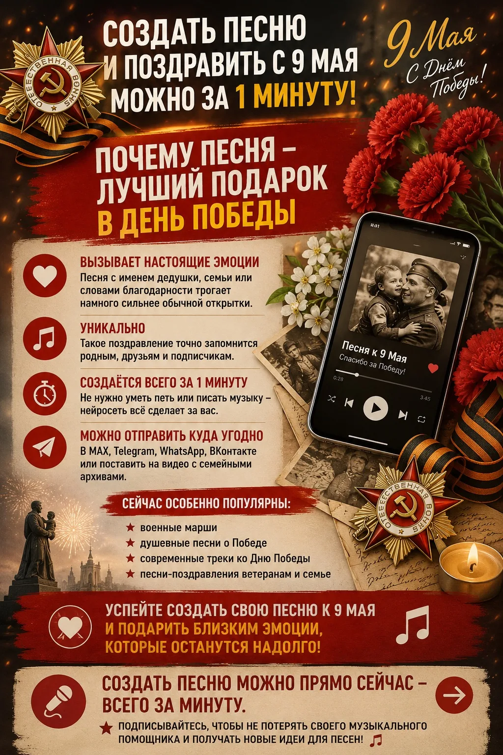 🎶 Создать песню и поздравить с 9 Мая можно за 1 минуту — почему сделать песню - это лучший подарок 