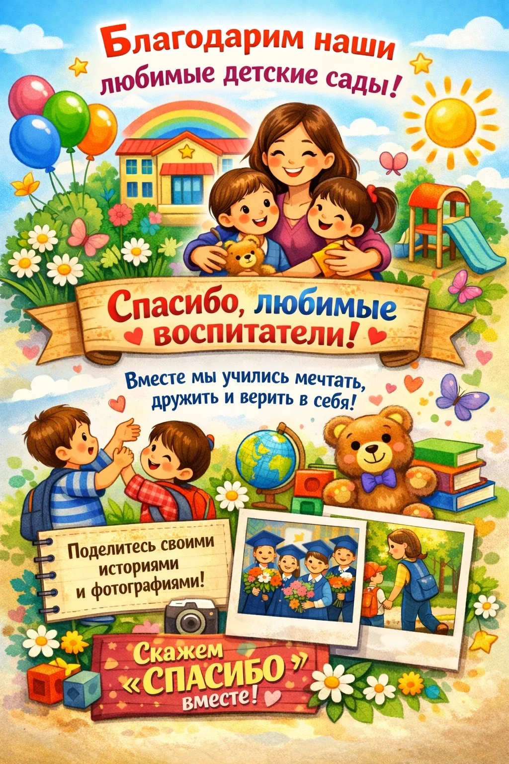 Давайте вместе скажем «спасибо» тем, кто делал мир ваших детей добрее и ярче! 💖

Дорогие родители в