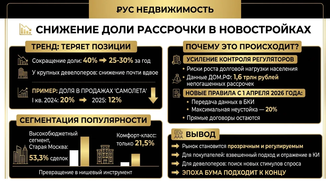 📉 Рассрочка в новостройках теряет позиции: что происходит на рынке?

За последний год доля рассрочк