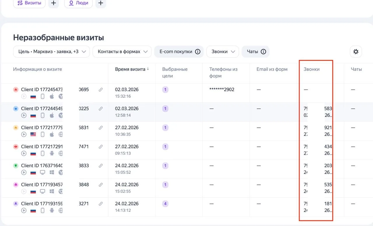 🔥Это очень нужно, когда у вас подключен коллтрекинг и вы оптимизируетесь на CRM-цели: звонки можно 
