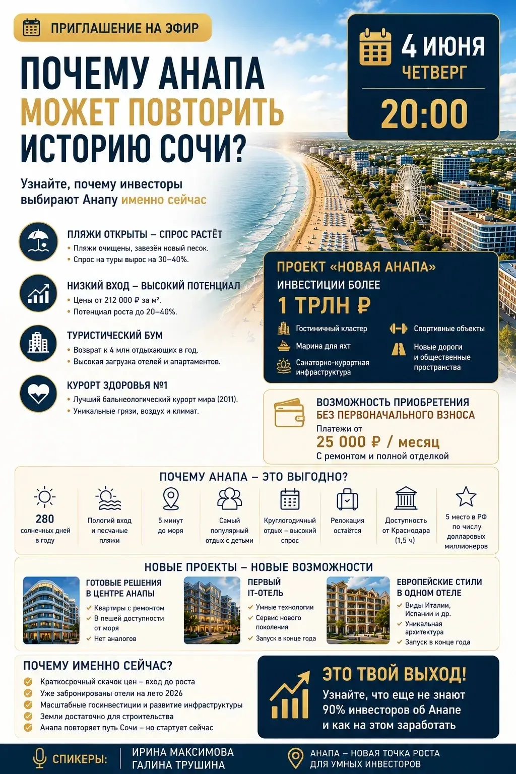 Анапа сейчас как Сочи в 2018г.
или
Почему самые большие деньги зарабатывают не на недвижимости, а на