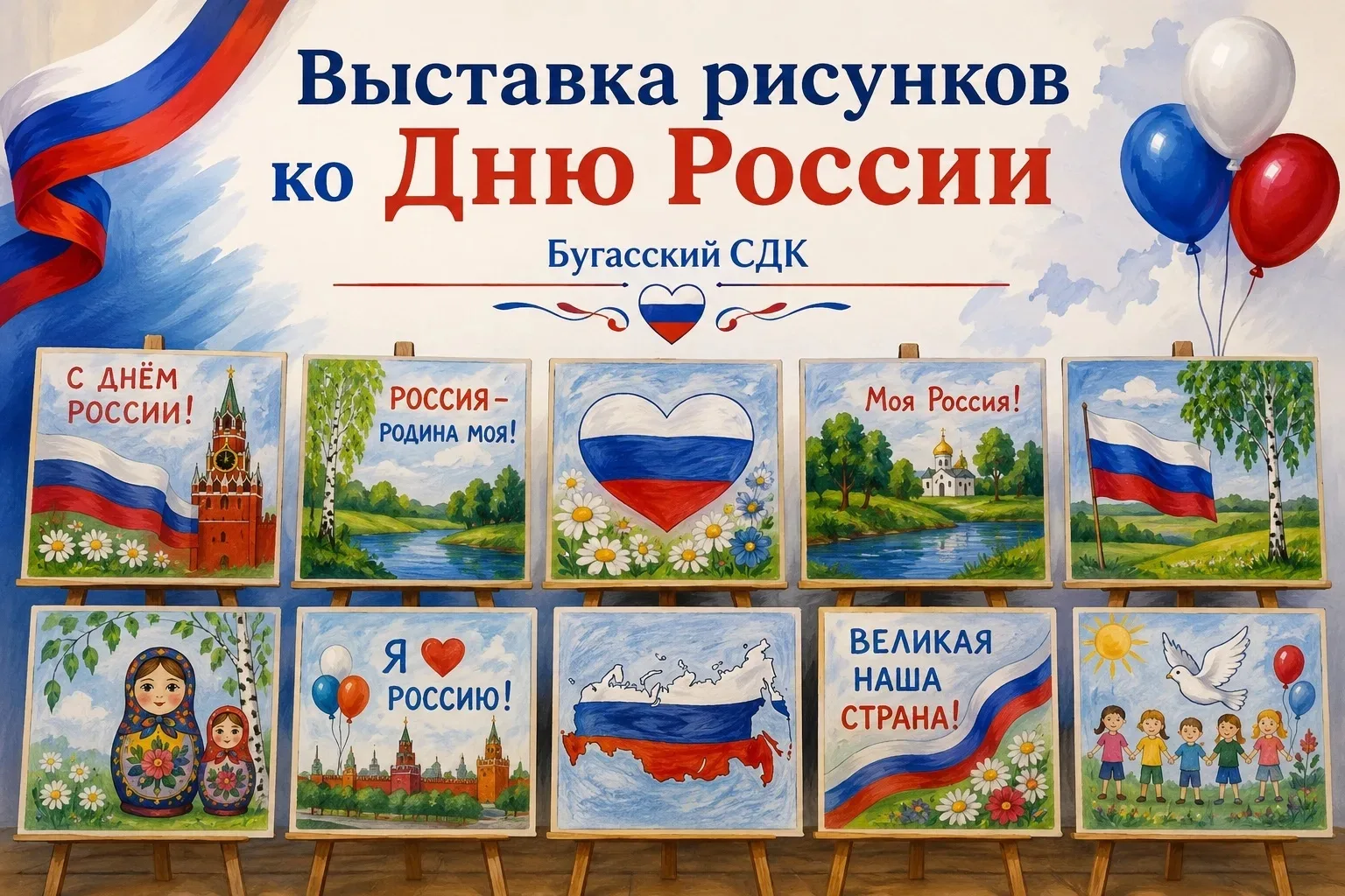 В Бугасском СДК прошла выставка рисунков, посвящённая Дню России.🇷🇺 

Юные участники с большим ста