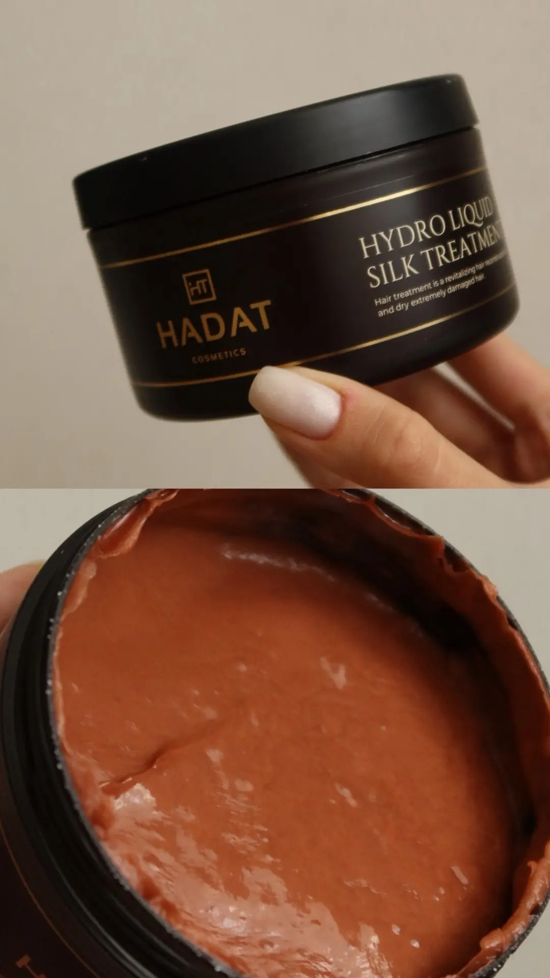 ~ сейчас на постоянной основе пользуюсь двумя масками HADAT 

🤎 Hydro Liquid Silk Treatment — если 